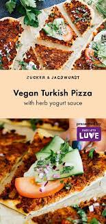 Vegan Turkish Pizza With Herb Yogurt Sauce Recipe In 2020 Turkish Pizza Turkish Recipes Frugal Meals