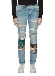 4 out of 5 stars. Amiri Denim Scarves Art Patch Ripped Jeans In Blue For Men Lyst