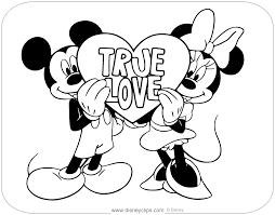 Printable coloring pages of disney's mickey and minnie mouse hiking, posing, sitting on a crescent moon, etc. Disney Valentine S Day Coloring Pages 2 Disneyclips Com