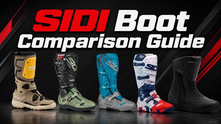 Three different SIDI boot styles lined up for comparison