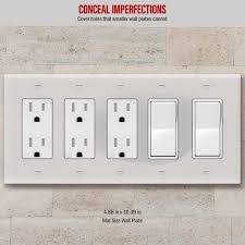 This item is 4.69h x 2.94w. 5 Gang Midsize Decorator Gfci Outlet Wall Plate White Wiring Devices Lighting Controls Smart Home Topgreener