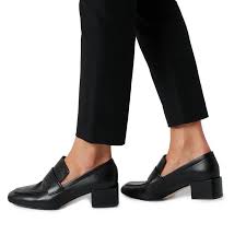 Gianer Square Mid Block Heel Loafer Shoe Black Dune London Heeled Loafers Block Heel Loafers Black Loafer Shoes