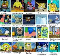 Spongebob Paired Parallel With Marvel Counterparts Funny Spongebob Memes Spongebob Memes Funny Marvel Memes