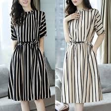 Model baju batik tunik untuk wanita langsing. Jual New Gaun Maxi Wanita Lengan Pendek Dengan Motif Garis Garis Vertikal Jakarta Barat Zhunbei Shop Tokopedia