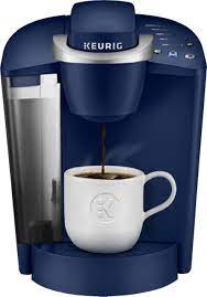 The power button illuminates in green; Keurig K Classic K50 Single Serve K Cup Pod Coffee Maker Patriot Blue 5000204128 Best Buy