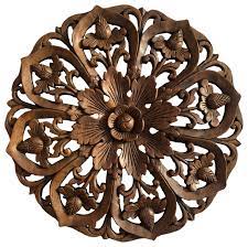 Oriental Bali Round Lotus Flower Carved Wood Wall Art Home Decor 24 Extra Thick Traditional Wall Accents By Asiana Home Decor Houzz