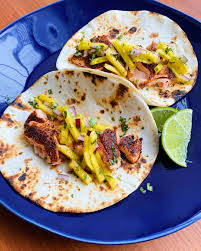 Fish tacos get topped with a juicy mango salsa that takes three minutes to prepare. Coffee Rubbed Salmon Tacos With Mango Salsa Gourmet Gab