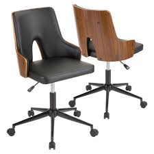 Lumisource Stella Mid Century Modern Office Chair In Walnut Wood And Black Faux Leather By Lumisource