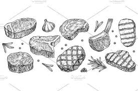 Hand Drawn Steak Set Isolated On How To Draw Hands Pork Steak Steak