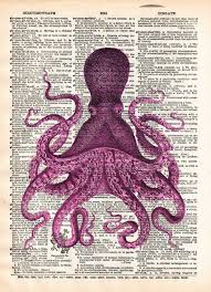 This decorative, static clock will fill a large block of wall space with elegant sophistication. Octopus Wall Art Vintage Octopus Drawing Dictionary Print Book Page Loft 817