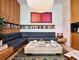 A Home For Two Creative Powerhouses Mid Century Modern Living Room Design Living Room Design Modern Built In Sofa