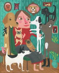 Crazy Dog Lady Art Print Whimsical Outsider Folk Artwork Etsy Crazy Dog Lady Dog Artwork Folk Art Cat