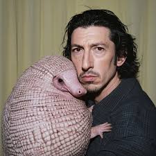 Portrait of Adam Driver with his pet armadillo, Danson”