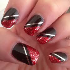 Nail Art Red Silver Glitter Over Black Polish With Silver Stripes Red And Silver Nails Black Nail Designs Glitter Nail Art Red nail polish realistic vector promo banner.
