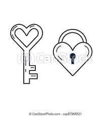 How to draw love heart 2020. Love Lock And Key Line Art Icons Saint Valentine Day Icon With Love Lock In Heart Shape And Key Happy St Valentine Line Canstock