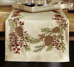Embroidered Pinecone Table Runner Embroidered Table Runner Christmas Table Runner Table Linens