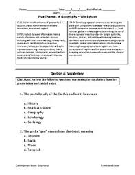 Geographers use the 5 themes of geography to study and learn about the world they include location place human environment interaction movement regions. Ci 01 Five Themes Of Geography Worksheet By Mason Hoffman Tpt