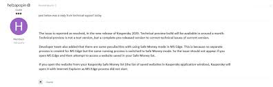 Egde Browser And Safe Money Not Working In Windows 10 1903 Solved Closed Kaspersky Community