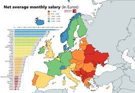 Net Average Monthly Salary In Europe 2017 European Map Europe Map Map