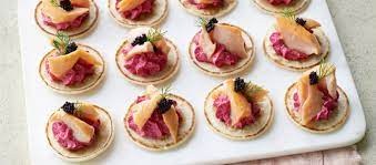 Prue Leith S Hot Smoked Salmon Beetroot Blinis Recipe British Baking Show Recipes Smoked Salmon Food