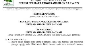Pun, tidak dipungkiri, bahwa masjid juga sebuah organisasi. Contoh Surat Keputusan Takmir Masjid Danieladie