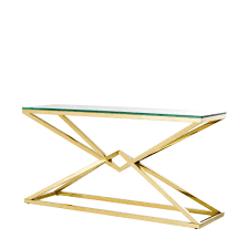 A console table, also called a sofa table, brings beauty and practicality in many more locations than simply behind a sofa. Connor Glass Console Table Gold Wilhelmina Designs