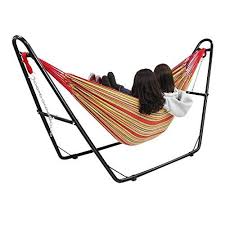 Todeco Hamac Lit Suspendu Capacite Pour 2 Personnes Hauteur Ajustable Rouge Coton Avec Support Type H Bresilien Hamac Lit Suspendu Hamac De Jardin
