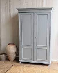 54.5 inches high x 40 inches wide x 22 inches deep. Vintage Antique Light Grey Painted Larder Linen Press Cupboard Armoire Cabinet Vinterior