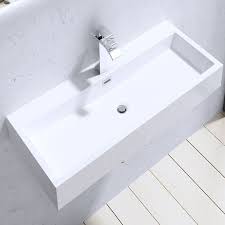 Sogood Lavabo Vasque Evier A Poser Suspendu Resine Blanc 76 5 100cm Colossum06 Wall Mounted Basins Wash Basin Sink