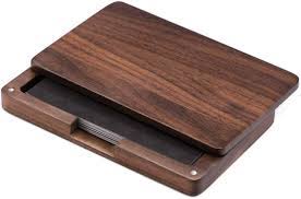 Montblanc sartorial hard shell steel business card holder black leather 116390. Maxgear Business Card Holder Wood Business Card Holders Wooden Business Card Case Name Card Holder With Magnetic Closure For Men Or Women Walnut Buy Online In Antigua And Barbuda At Antigua Desertcart Com Productid