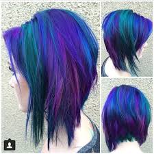 Her green hair had disappeared completely, and it had given way to an intense purple that complemented her huge green eyes. Purple Blue And Green Hair Awesome Awesome Blue Green Hair Purple Hair Styles Cool Hair Color Multicolored Hair