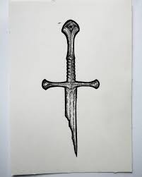 Small lord of the rings tattoo. I Think The Outline Is Too Thick For This Design But I Like The Hatching In 2021 Lord Of The Rings Tattoo Sword Tattoo Lotr Tattoo