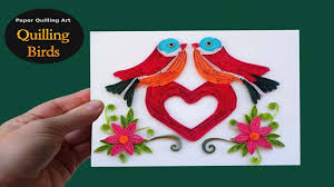 Quilling, also known as paper filigree, is an art form that involves rolling and gluing thin strips of paper into various shapes and arranging them to form designs.quilled paper designs can be very simple or as complex as you have the dexterity and patience for! Paper Art Handmade Quilled Love Birds Design Greeting Card Paper Quilling Art