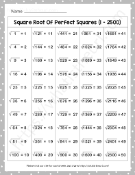 square root of perfect squares 1 2500 your home teacher