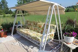 Well be using the old sling cording from the old canopy and inserted in the sleeves of the new it here. Outdoor Swing Restoration Outdoor Swing Garden Swing Seat Diy Pergola