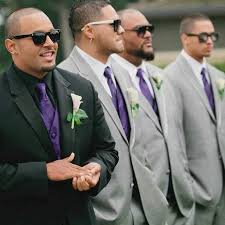 Black And Purple Tuxedo Follow Us Signaturebride On Twitter And On Facebook At Signature Bride Magazine Groomsmen Grey Wedding Men Groomsmen Attire Grey
