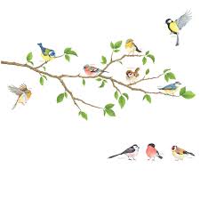decowall da 1804 garden birds on tree branch kids wall etsy wall stickers kids bird wall decals tree branch art