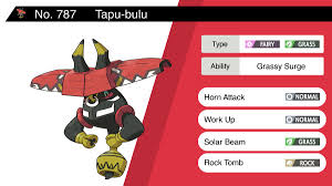 The horn is rotated like a drill to ram. Random Pokemon Bot V Twitter Tapu Bulu Ability Grassy Surge Moves Horn Attack Work Up Solar Beam Rock Tomb Pokemon Tapu Bulu