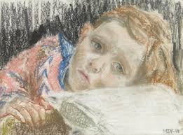 MARY-ANN TOLLIN-VERDE (1903-1993): Gosse, signerad och daterad M.T.V -44,  pastellkrita på papper. Konst