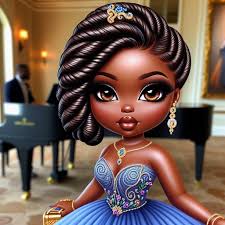 Nubian princess in grand ballroom with prince kneeling