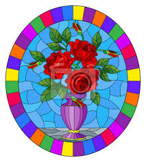 Each petal, stem, and leaf is minutely and precisely rendered. Illustration In Stained Glass Style With Floral Still Life Wall Stickers Blue Staging Background Myloview Com