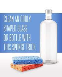 Clean An Oddly Shaped Glass Or Bottle With This Sponge Trick Cleaning Cleaning Hacks Sponge