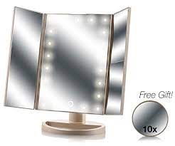 Asani Tri Fold Lighted Magnification Makeup Mirror With A Free 10x Spot Mirror 21 Led Lights Touch Co Mirror Lighted Magnifying Makeup Mirror Makeup Mirror