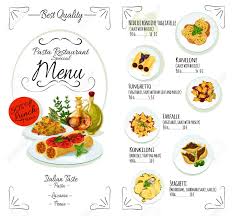 1.1.meat and seafood in italian (chicken, saumon,.). Pasta Menu Template Of Italian Cuisine Restaurant Spaghetti Royalty Free Cliparts Vectors And Stock Illustration Image 69805706