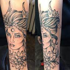 First Session On This Virgo Earth Goddess Sleeve Very Excited To Finish This Tattoo Tattoos Blackandgrey Black Virgo Tattoo Goddess Tattoo Tattoos