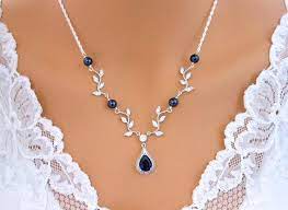 Navy Blue Wedding Necklace Vine Necklace Sapphire Blue Y Etsy In 2021 Wedding Necklace Bridal Jewelry Wedding Jewelry