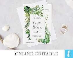 Tropical Beach Wedding Invitation Template Printable Hawaiian Etsy Wedding Invitation Templates Beach Wedding Invitations Etsy Wedding Invitations