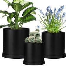 Maybe you would like to learn more about one of these? Set Of 3 Matte Black Ceramic Planter Pots With Saucer Modern Plant Pots Flower Pots Round Cylinder Planter Pots With Drainage Hole For Indoor Outdoor Bathroom Decoration Assorted Sizes 4 3 6 6 Tall Buy