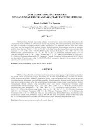 Buatlah tabel simplex untuk iterasi awalnya saja. Pdf Analisis Optimalisasi Produksi Dengan Linear Programming Melalui Metode Simpleks