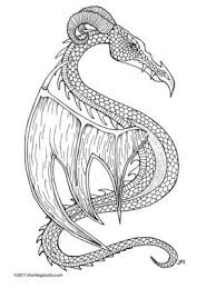 Stylized Horned Dragon With Wings Coloring Page Thumbnail Jpg Coloring Pages Meditative Coloring Color